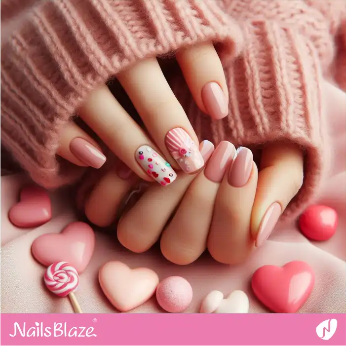 Pink Nails with Candy Design | Valentine Nails - NB2278